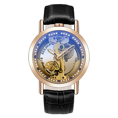 Crystal Mechanical Transparent Leather Watch