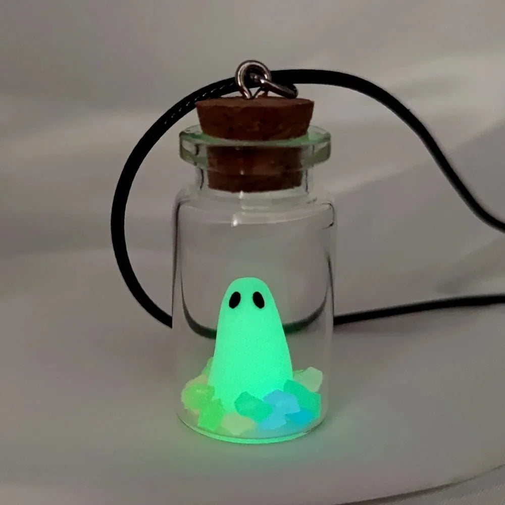 Glowing Captured Spooky Ghost Bottle Necklace