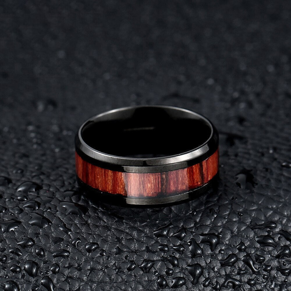 Titanium Stainless High Polished Red Woodiness Rings