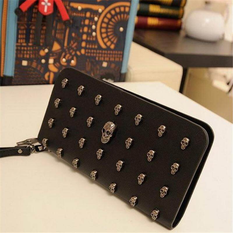 Metal Skull Leather Wallet Purse