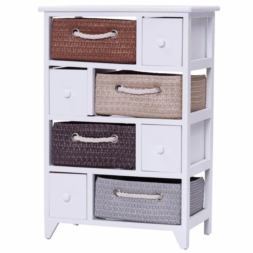 Wooden 4 Drawer 4 Woven Basket Storage Cabinet