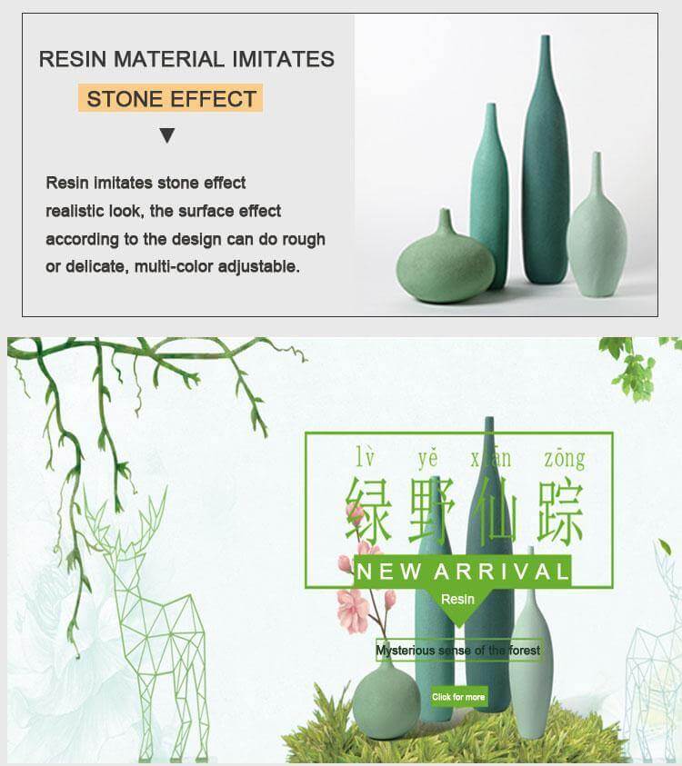 Interior Green Resin Flower Stone Vase for Home Decoration