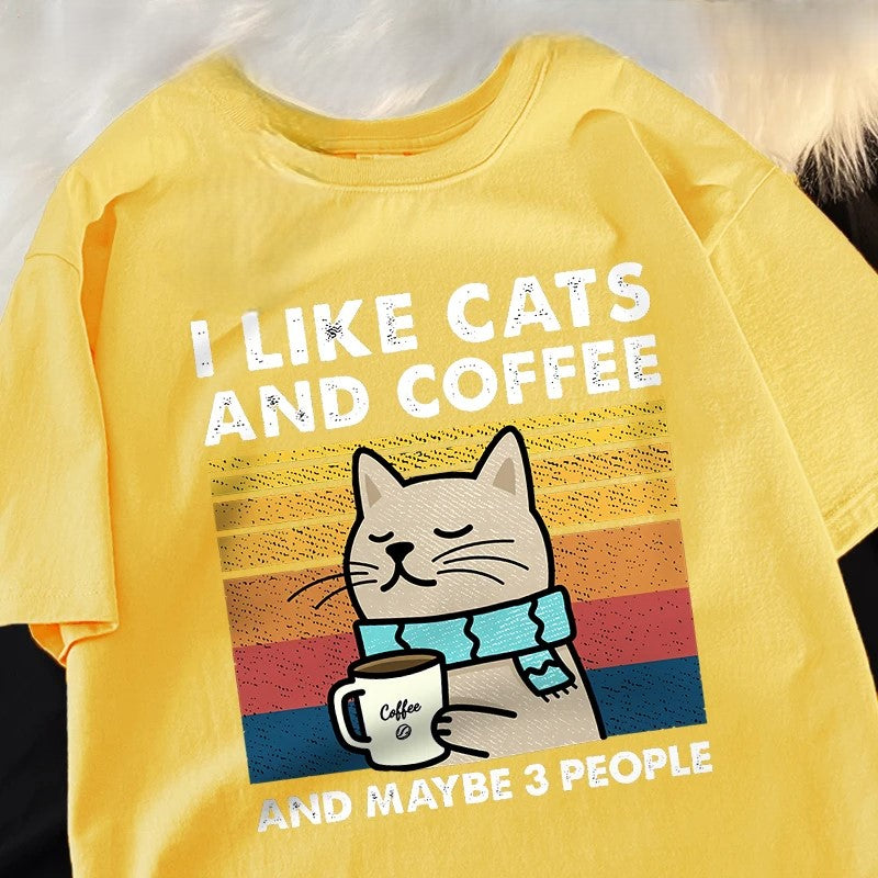 I Like Cats And Coffee And Maybe 3 People Funny T-Shirt