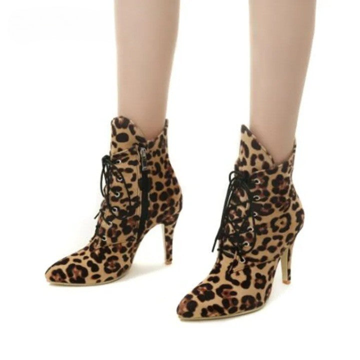 Leopard Design Lace up Women Shoes