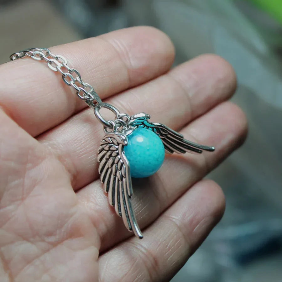 Creative Eagle Wings Feather Glowing Ball Necklace