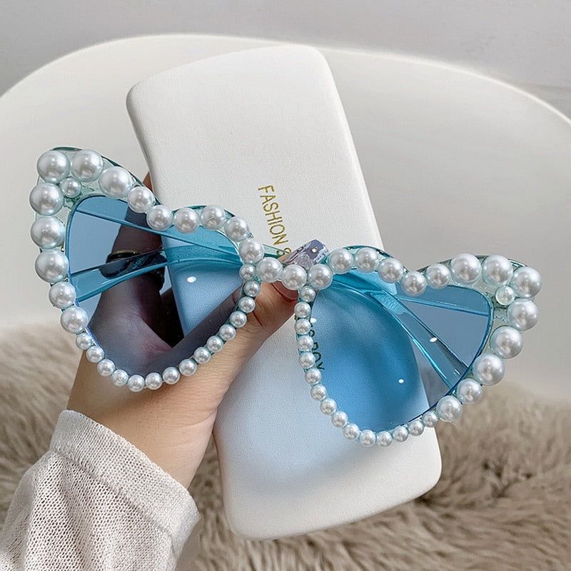 Pearl Heart Retro Cat Eye Sunglasses