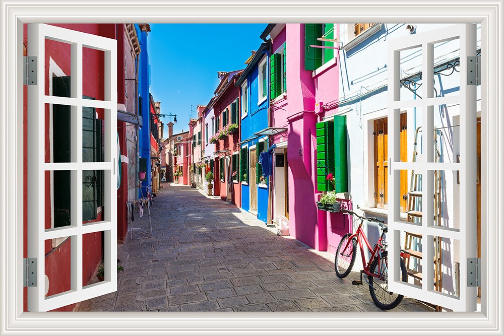 3D Street Scene Self-Adhesive European Wallpaper