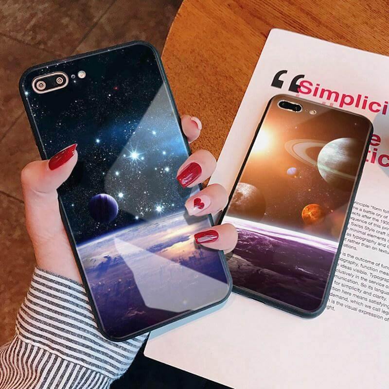 Luxury Space Silicone Glass Anti Slip Iphone Cases