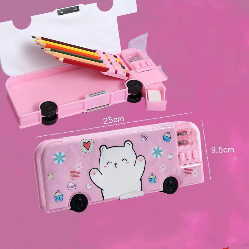 Cartoon Bus Multifunctional Kids Stationery Pencil Box