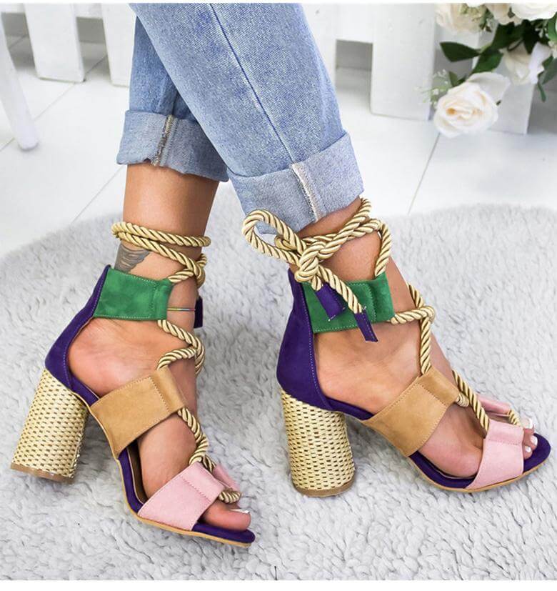 Lace Up Colorful Gladiator Sandals