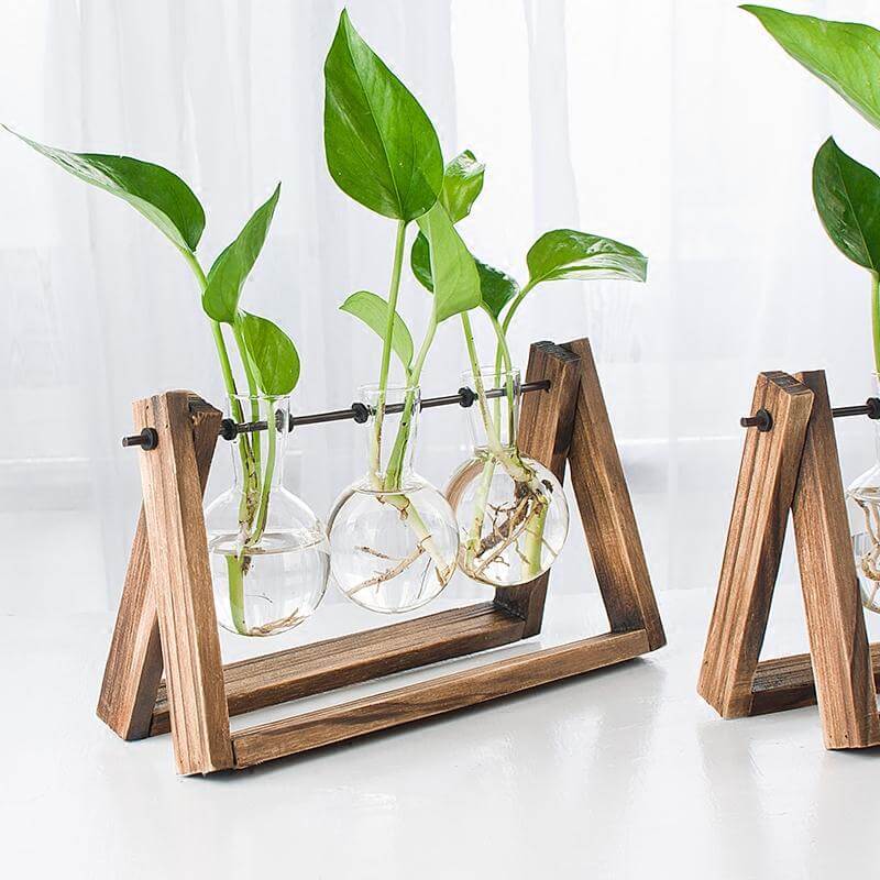 Decorative  Wooden Vase With Wooden Tray