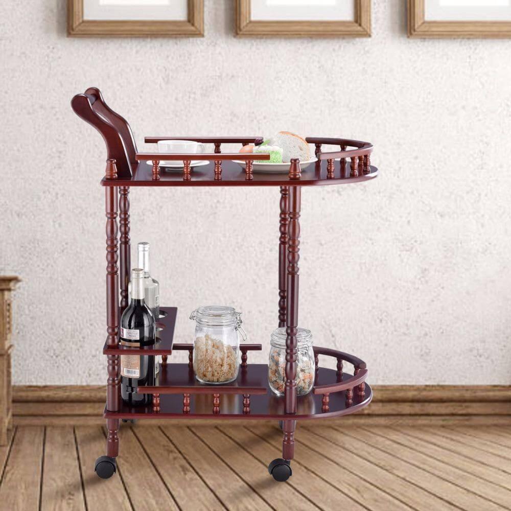 Wooden Kitchen Serving Bar Cart with  2 Tier