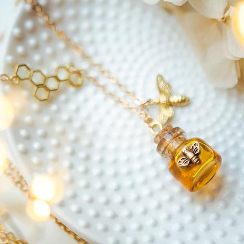 Honey Charm Bee Bottle Necklace