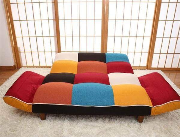 Modern Adjustable Sofa and Loveseat in Colorful Line Fabric