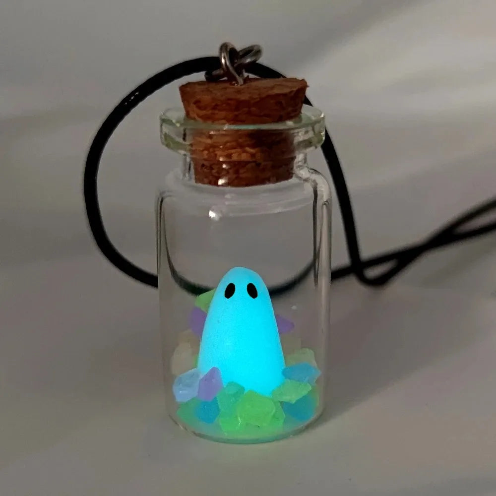 Glowing Captured Spooky Ghost Bottle Necklace