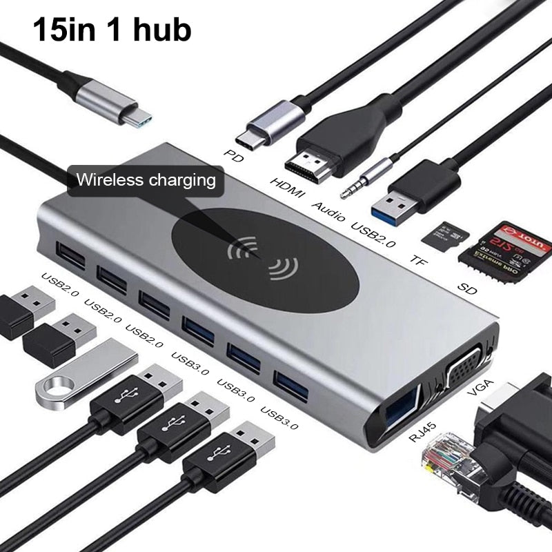 15in1 USB-C Wireless Charging Docking Station