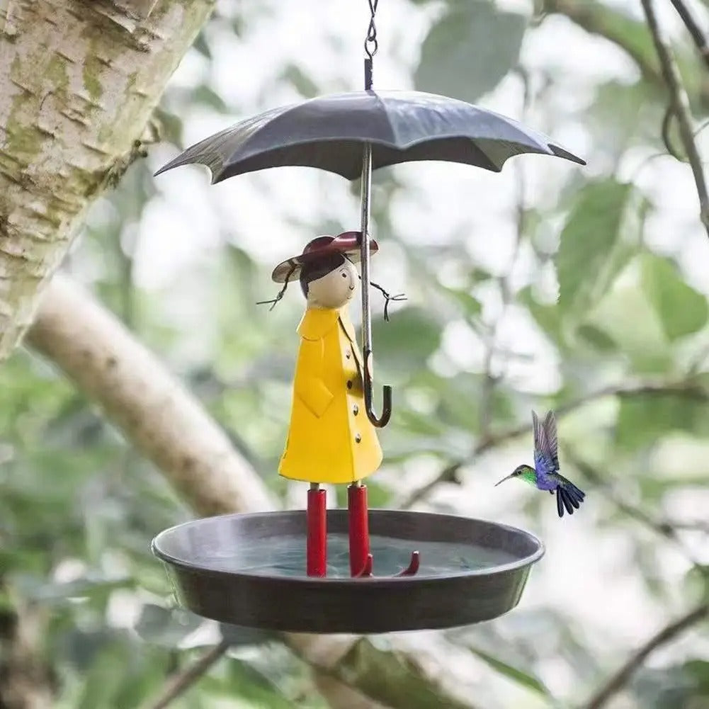 Artistic Raincoat Girl Bird Feeder