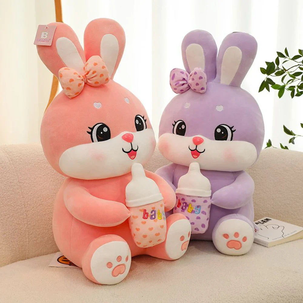 Sweet Bottle-Hugging Bunny Plush