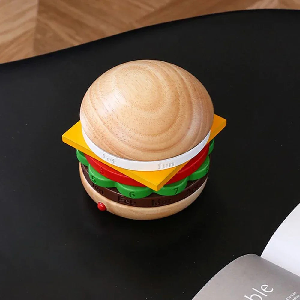 Rotating Wooden Hamburger Decorative Calender