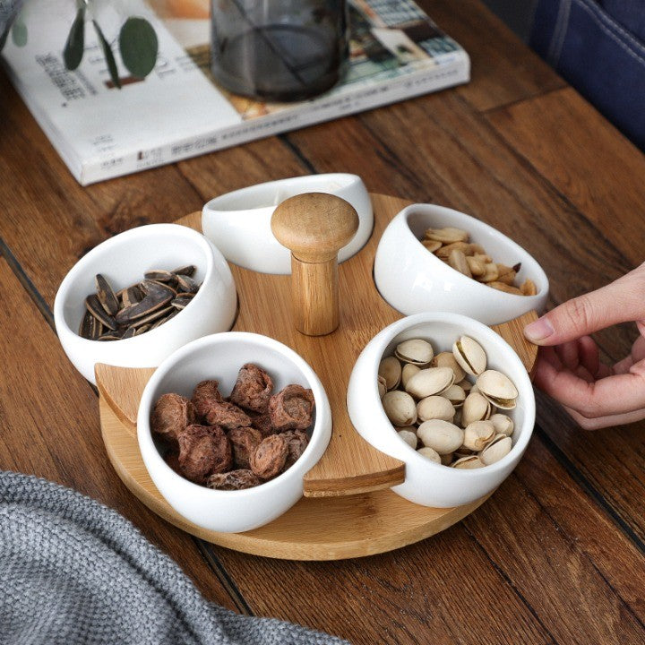 Tea Time Bamboo Porcelain Snack Tray