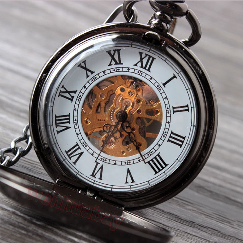 Retro Elegant Fire Black Pocket Watch