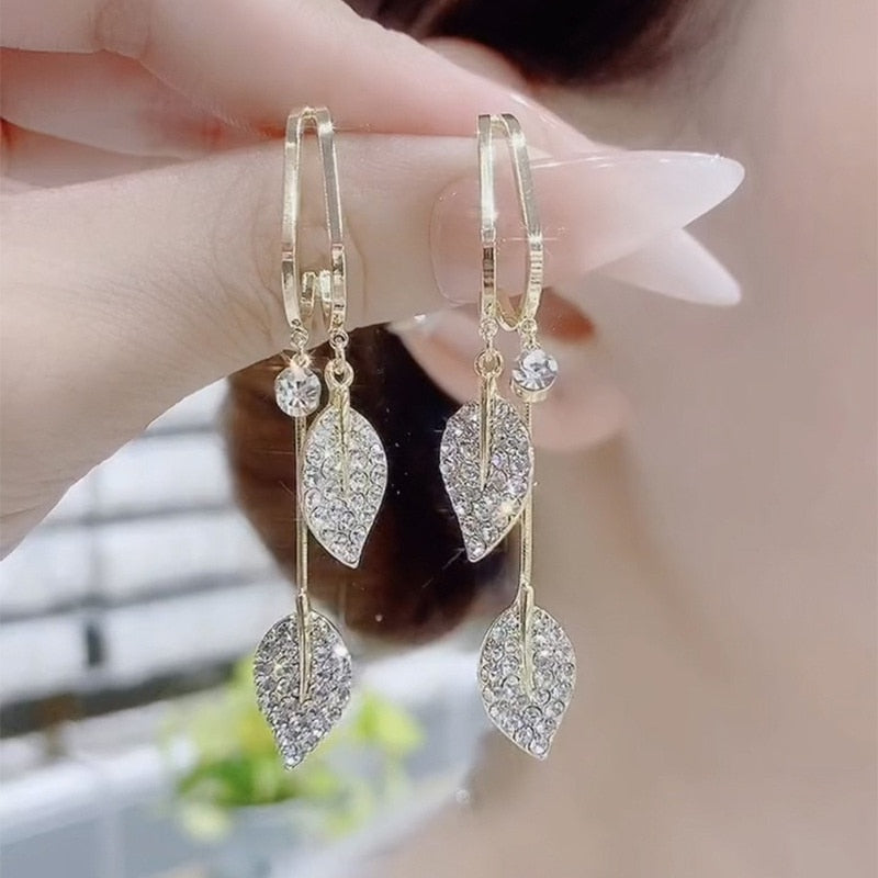 Nature Elegance Crystal Long Tassel Earrings