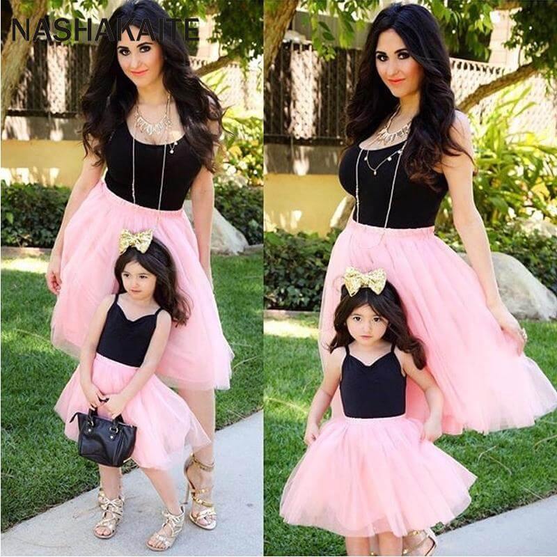 Pink Princess Matching Mother and Daughter Dress