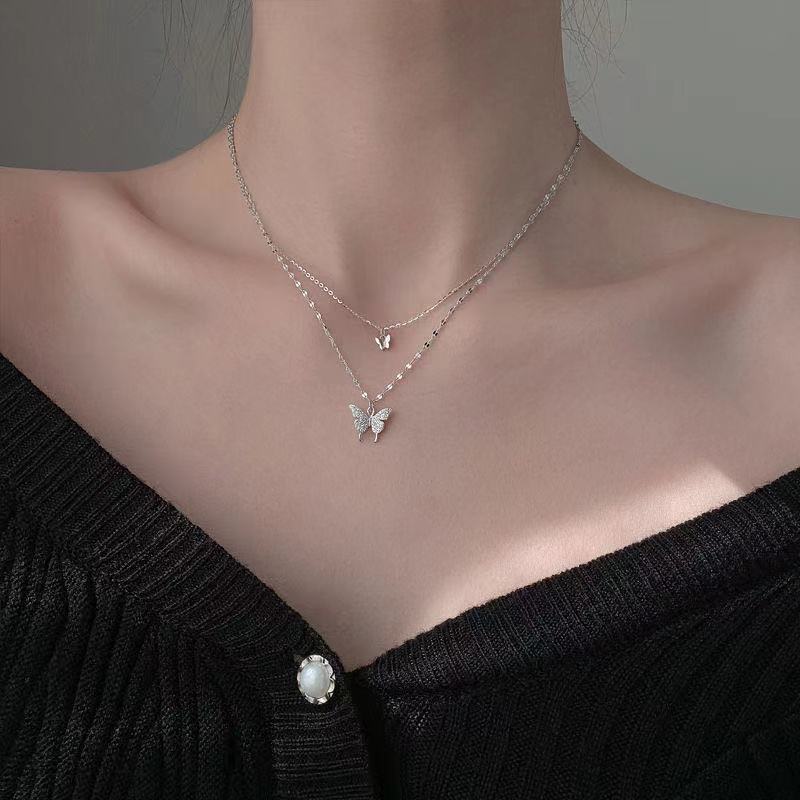 Dreamy Wings Silver Double Layer Necklace