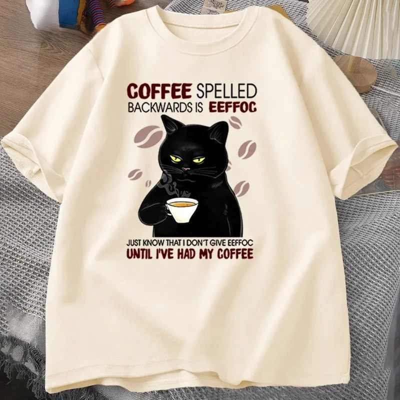 Coffee Spelled Backwards Cat Funny T-Shirt