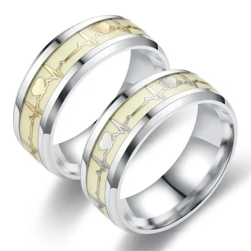 Heart Beat Titanium Steel Couple Rings