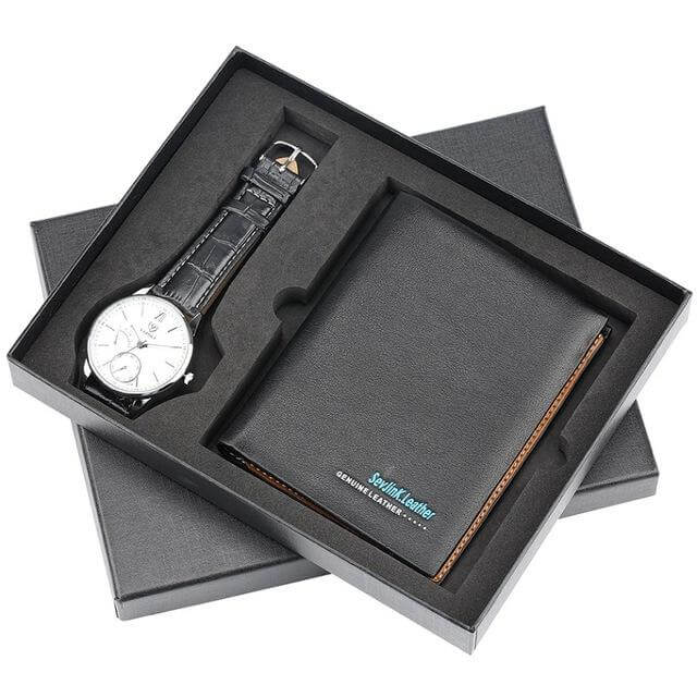 Men Watches Steel/Leather Gift Set