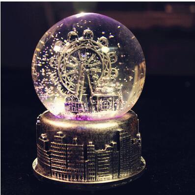 Creative LED Crystal Ball Music Box Glowing light Night Decor