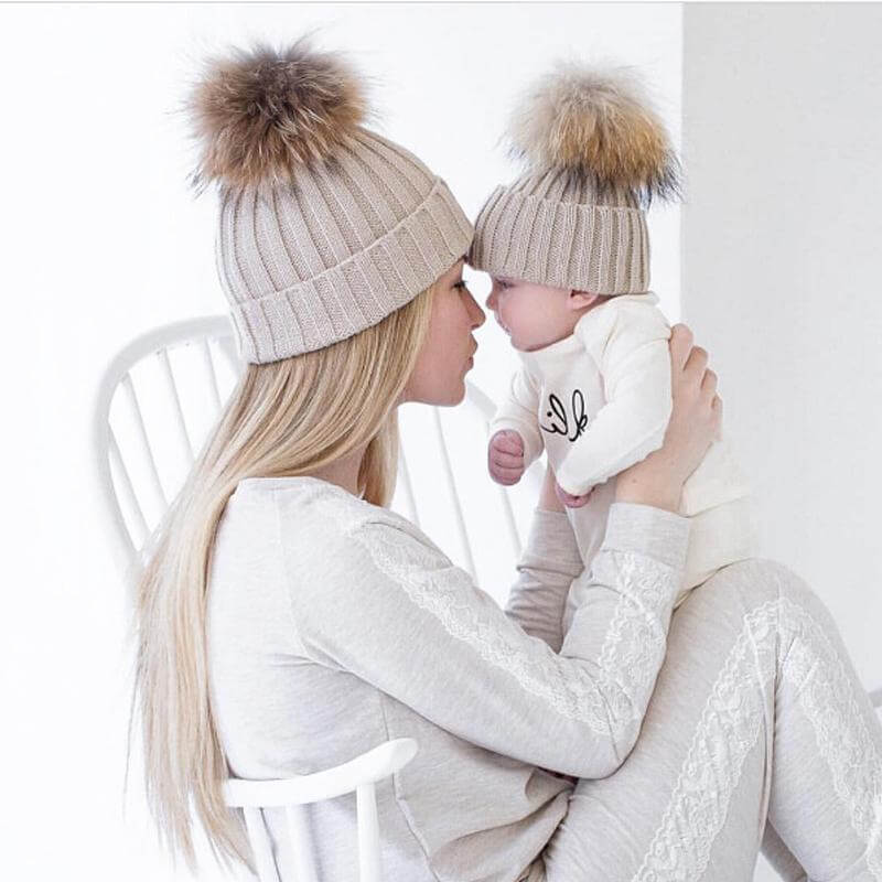 2PCS New Fashion Mommy and Me Winter Warm Hats