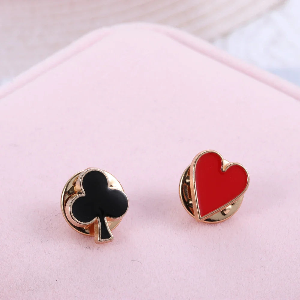 Zinc Alloy Poker Card Collar Clips Brooch Set