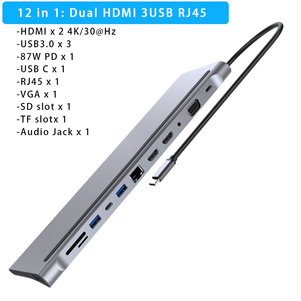 12in1 USB-C Multiport Connector Dock Station