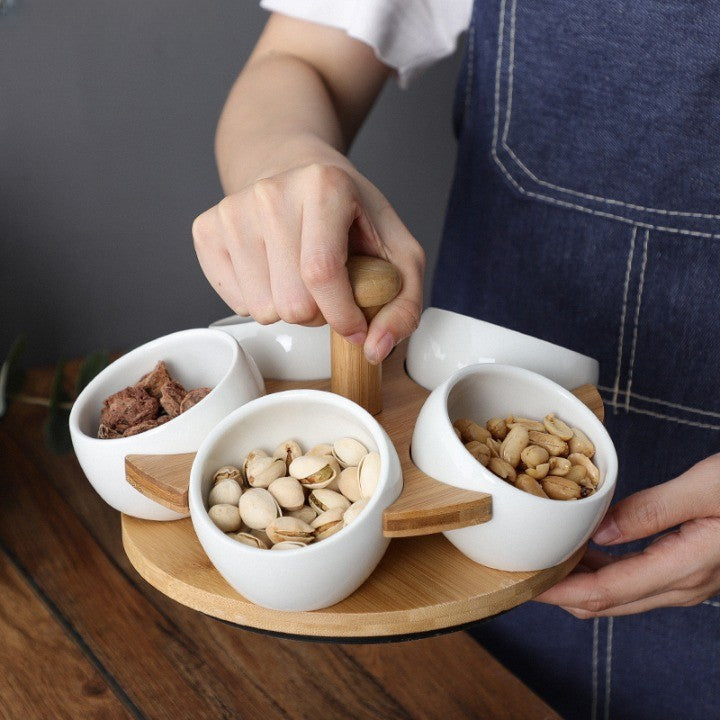 Tea Time Bamboo Porcelain Snack Tray