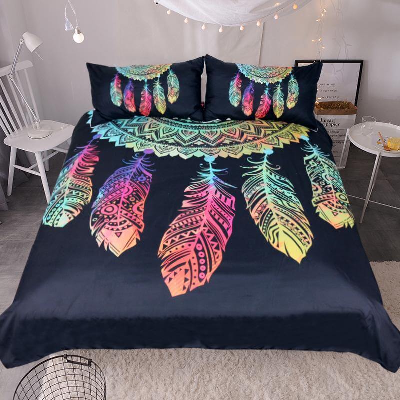 Luxury 3pcs Dreamcatcher Colorful Feathers Bohemian Mandala Comfortable Duvet Cover Bedding Set