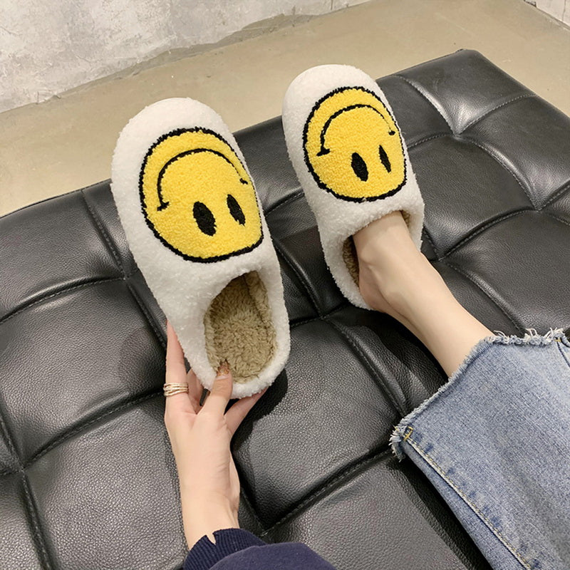 Smiley Face Warm Fluffy Slippers