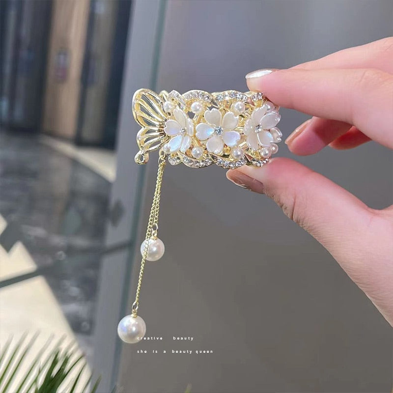 Royal Rhinestone Pearl Ponytail Clip