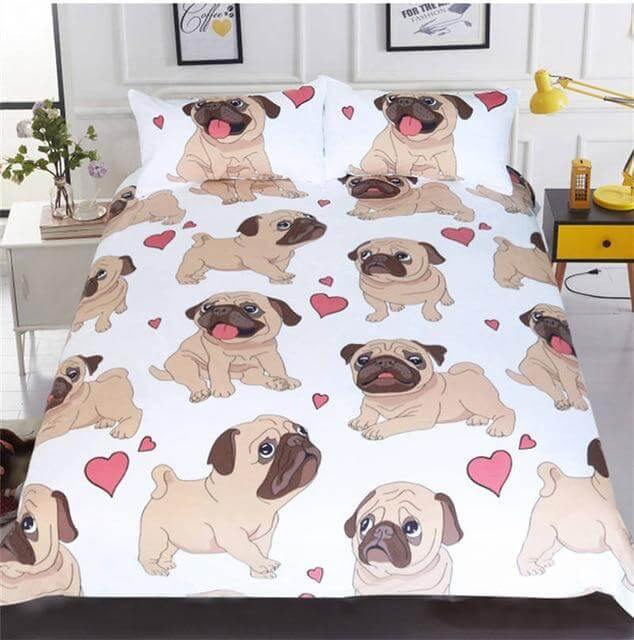 3pcs Hippie Pug Puppy Cartoon Comfortable Duvet Cover Bedding Set