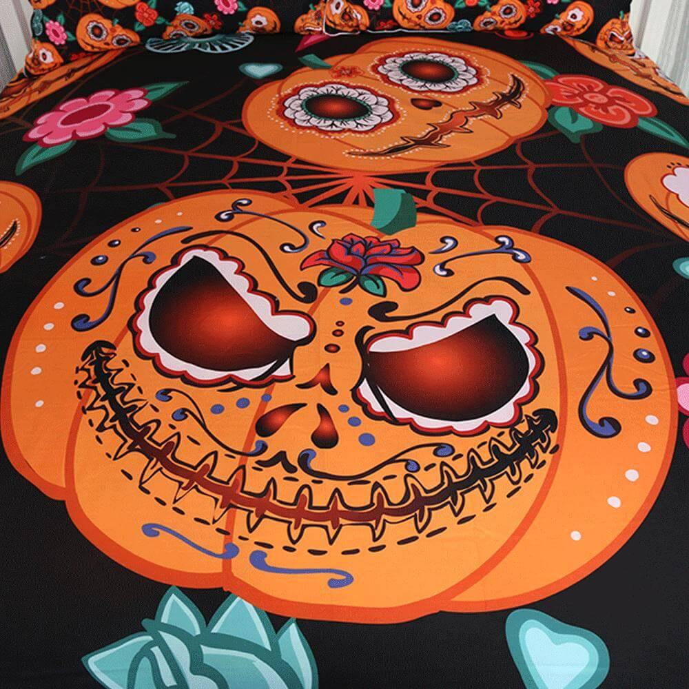 Halloween Pumpkin Flowers Duvet Cover Bedding Set