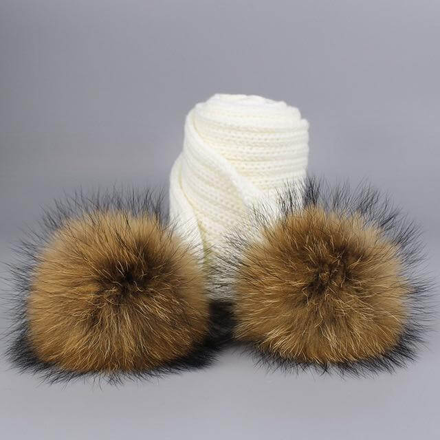 Warm Knitted Fur Hat Scarf Set