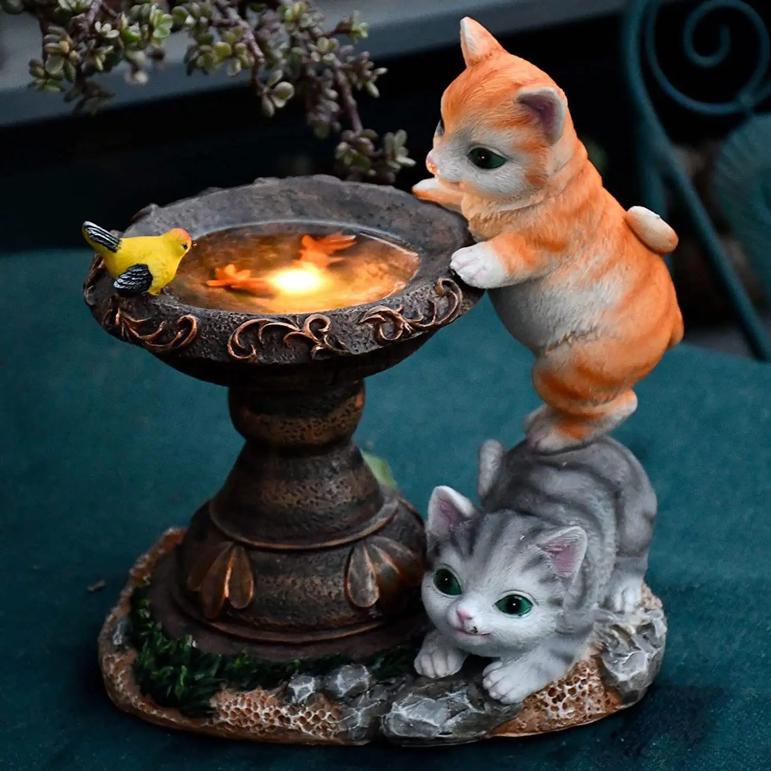 Butterfly Catcher Cat Resin Decorative Lamp