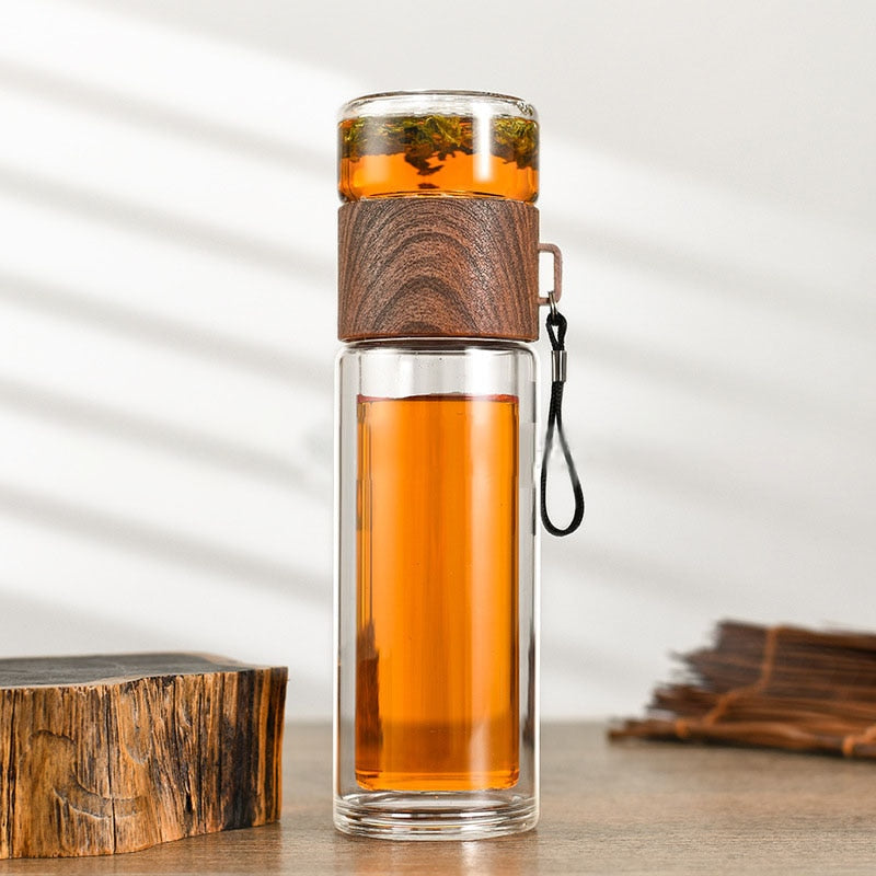 2in1 Double Wall Thermal Smart Tea Glass Bottle