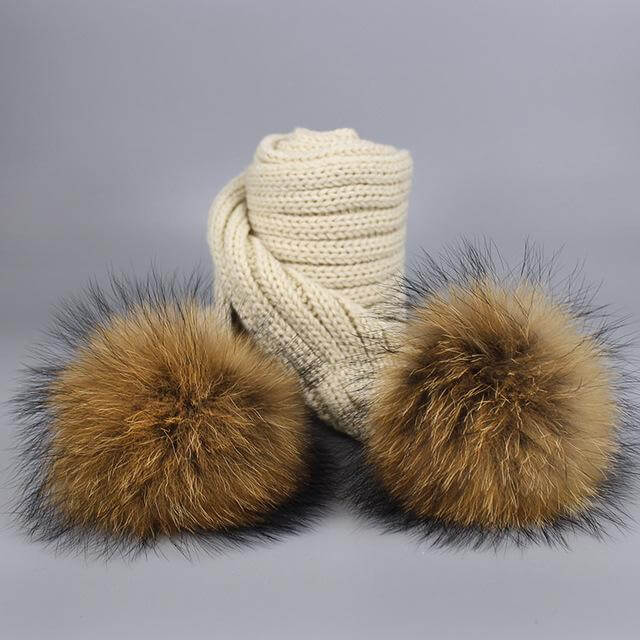 Warm Knitted Fur Hat Scarf Set