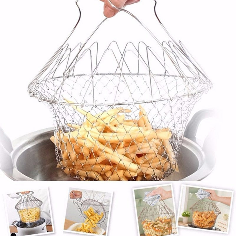 Multifunctional Foldable Steam Fry Cooking Mesh Strainer