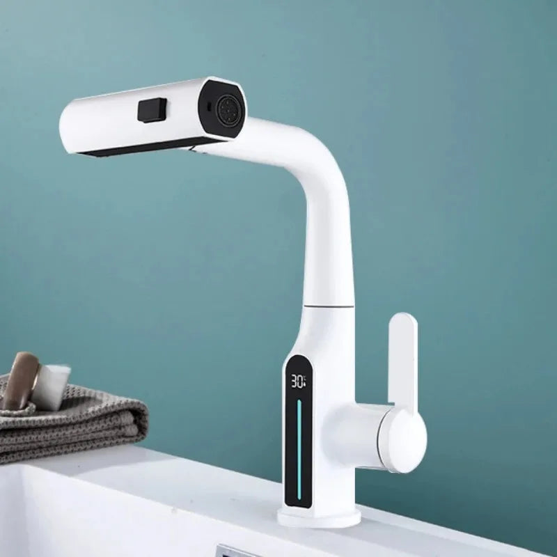 Liftable Digital Temperature Display Waterfall Basin Faucet