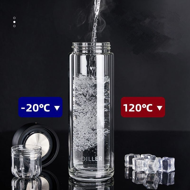 Double Wall Glass Magnetic Tea Infuser Bottle