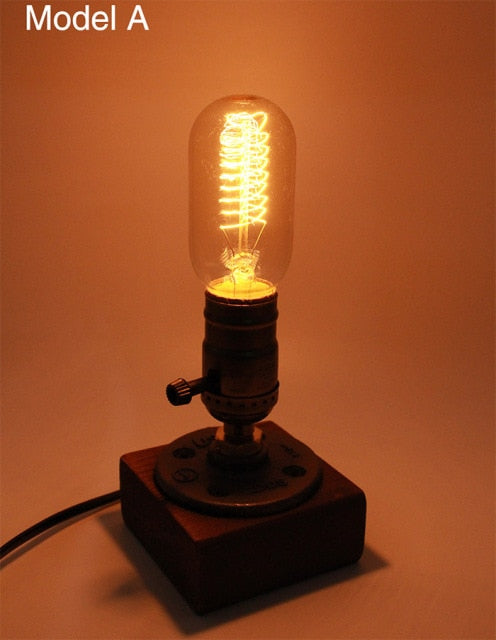 Vintage Industrial Wooden Dimmable Table Lamp