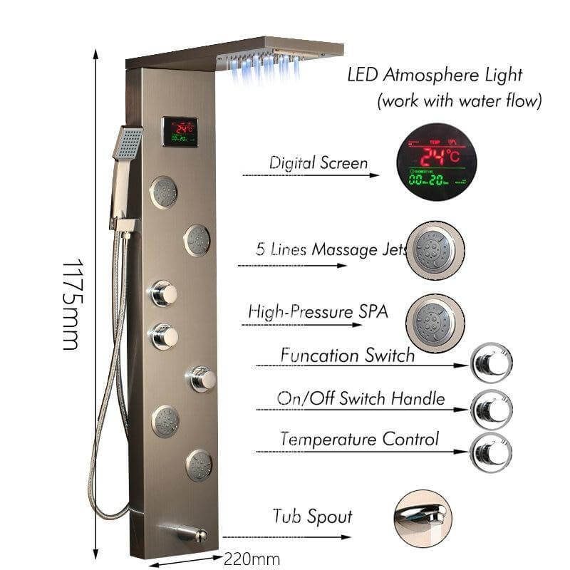 Elegant Digital Massage System Digital Led Panel Shower Sets